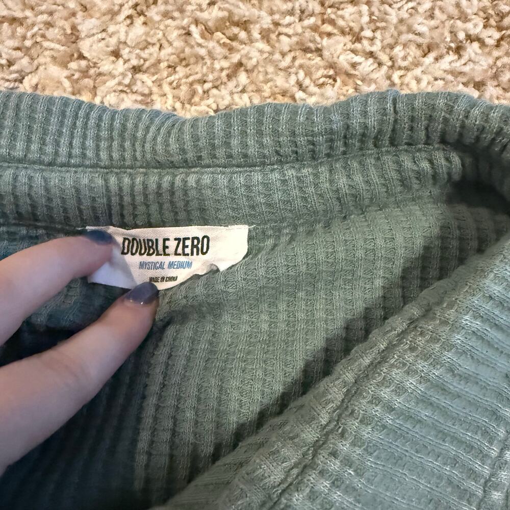 Double Zero Green Waffle Button Up - image 2